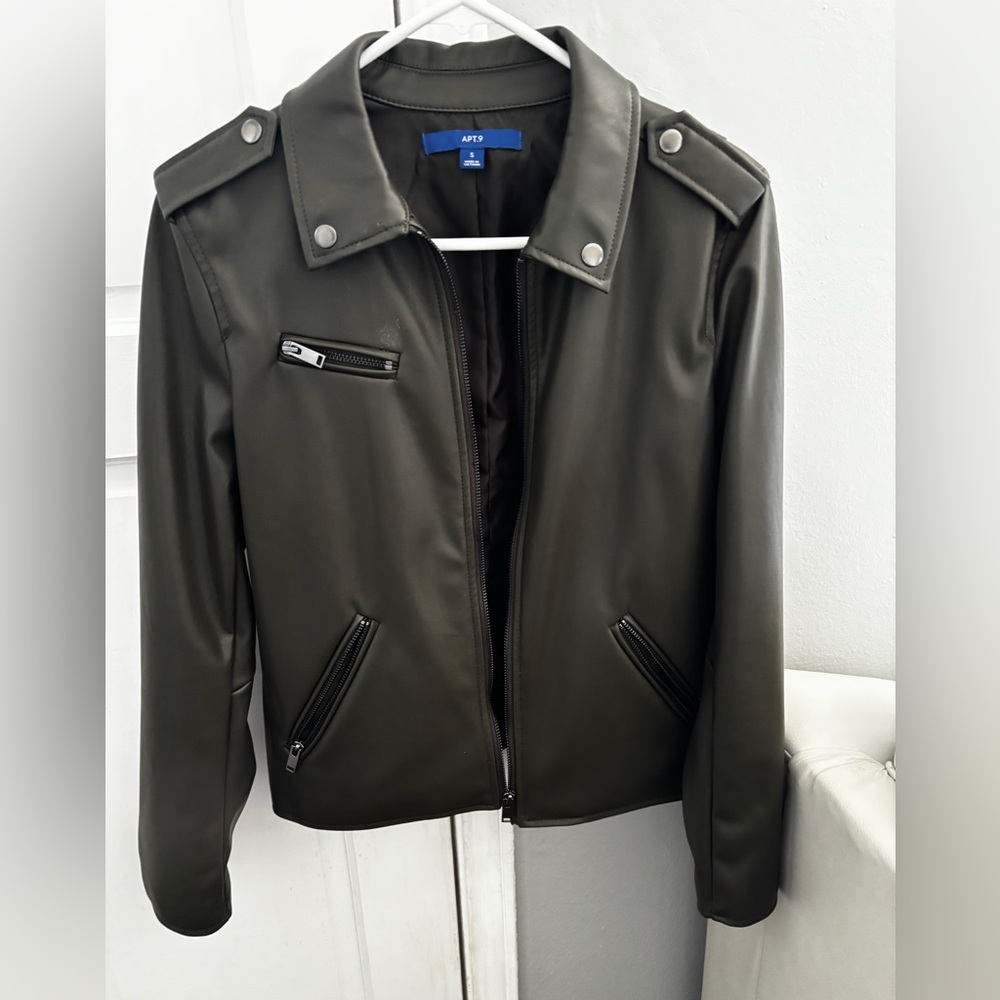 Women's S APT 9 imitation leather faux jacket olive green
